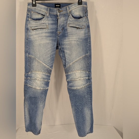 Hudson's the Blinder V2 Biker Jeans Light Blue Denim with Button Fly Size 33 - Picture 1 of 14